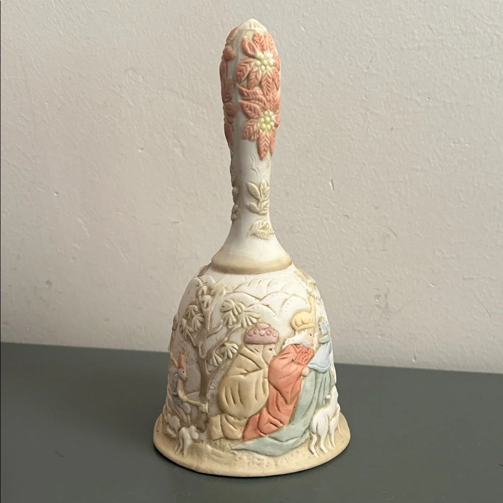 Porcelain Nativity Decorative Bell in Soft Pastel Colors